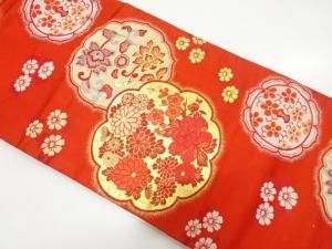 アンティーク　鏡裏に牡丹・菊・唐花模様織り出し名古屋帯（着用可）